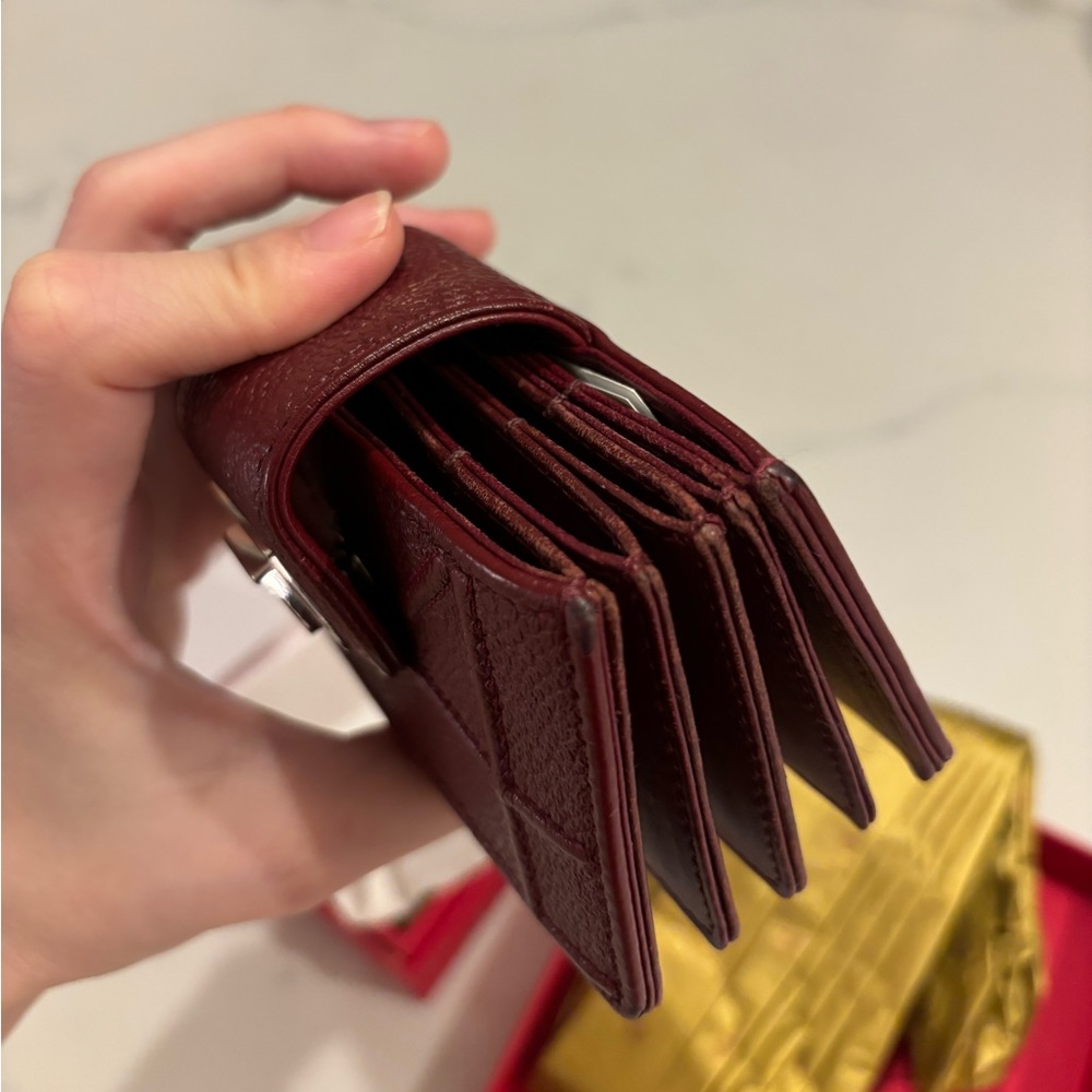 DIOR Authentic Burgundy Calfskin Leather Diorama Gusset Card Holder - Picture 15 of 17